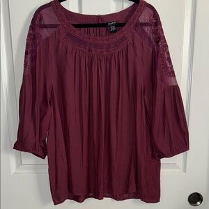 Torrid Red Blouse with 3/4 Sleeves and Embellished Neckline